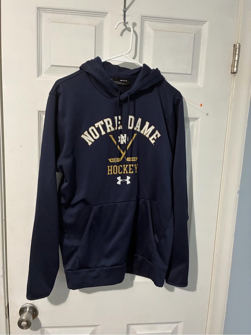 Under Armour Navy Hoodie with Notre Dame Hockey Logo